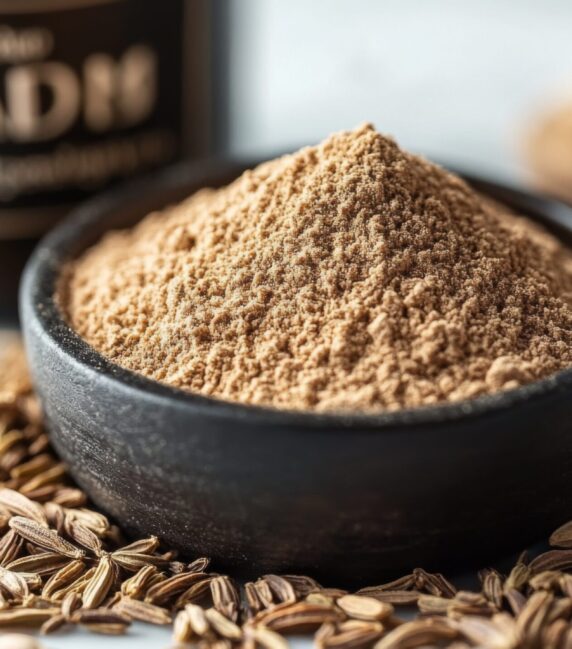 Close-up of Fennel Seeds and Ground Fennel Powder in a Bowl Close-up of Fennel Seeds and Ground Fennel Powder in a Bowl