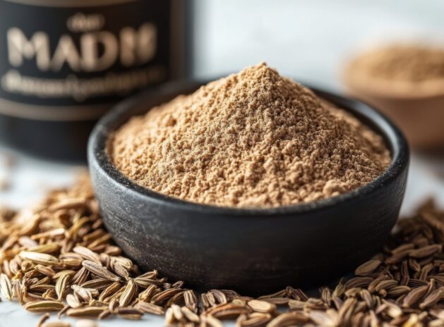 Close-up of Fennel Seeds and Ground Fennel Powder in a Bowl